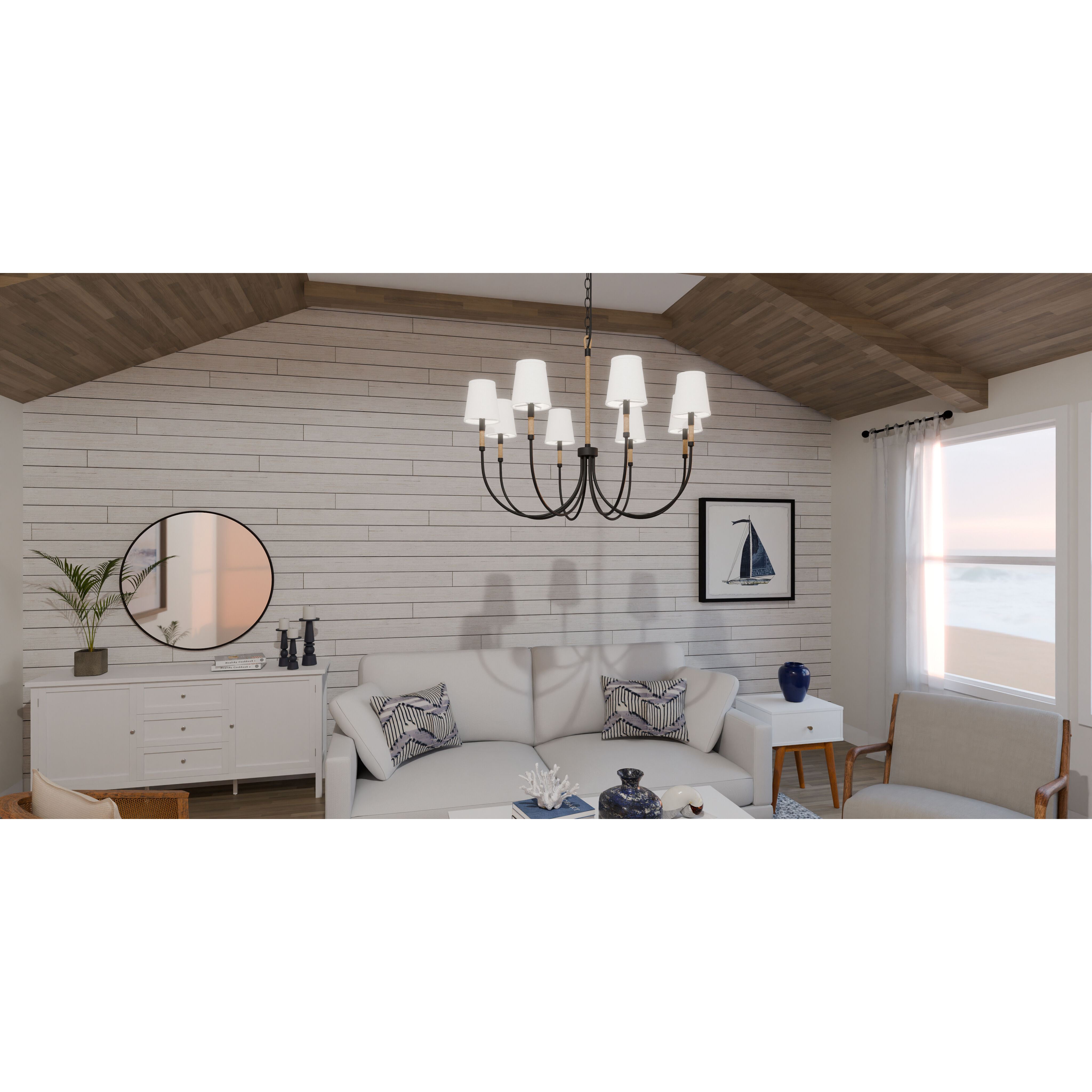 Bayside 8 Light 39 inch Matte Black Chandelier Ceiling Light