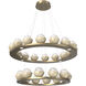 Cabochon LED Gilded Brass with Travertine Stone Chandelier Ceiling Light in 2700K LED, Opal White, Two-Tier