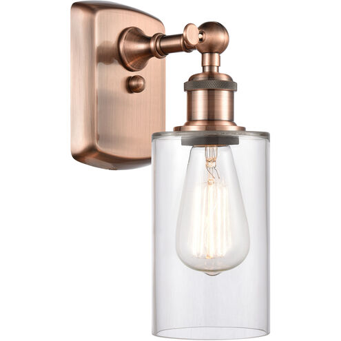 Ballston Clymer 1 Light 4 inch Antique Copper Sconce Wall Light in Clear Glass, Ballston