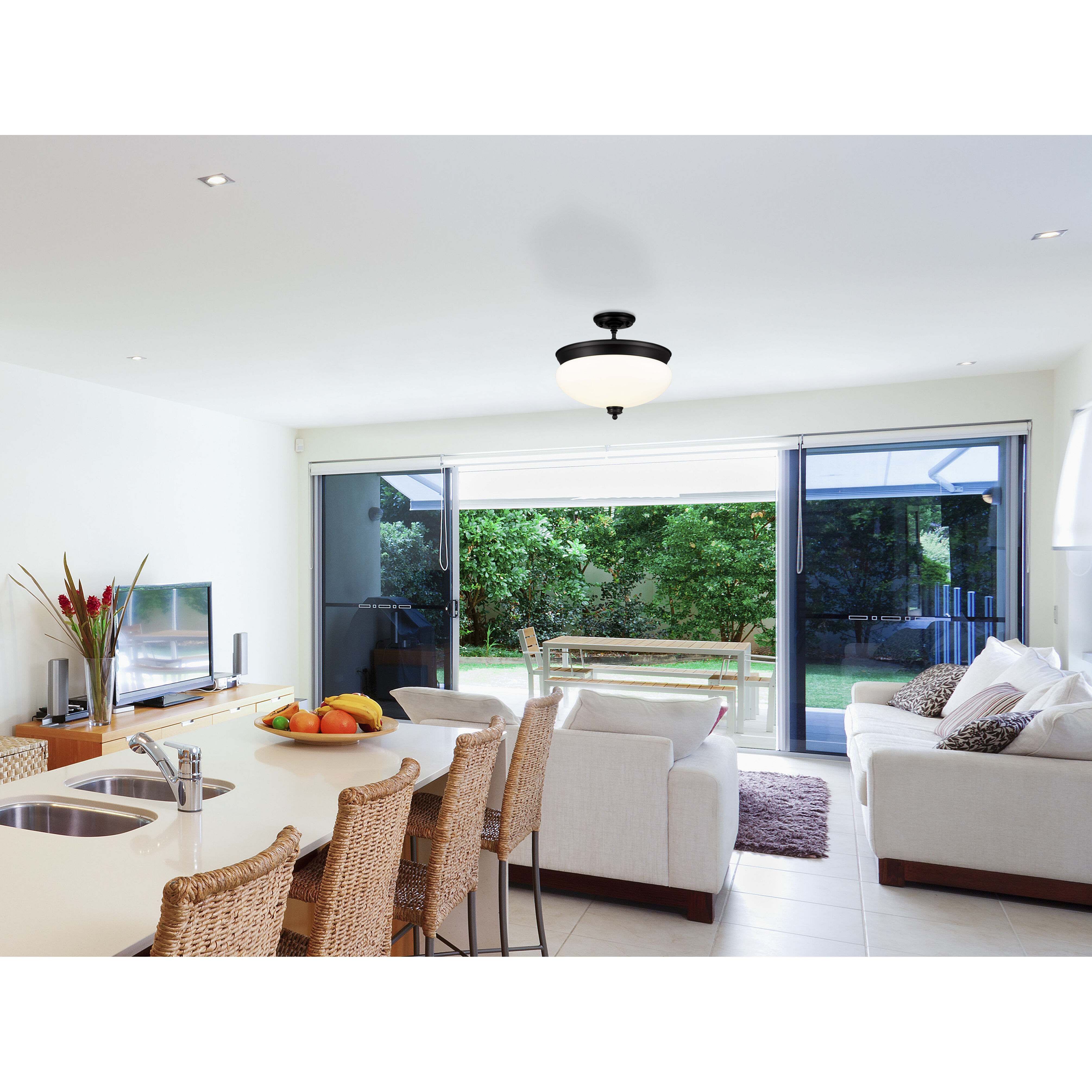 Amon 3 Light 15 inch Matte Black Semi Flush Mount Ceiling Light