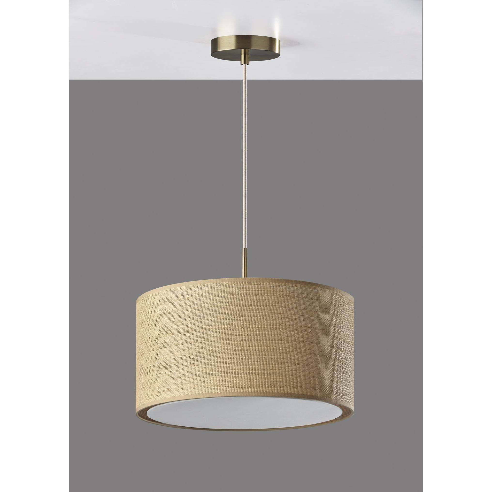 Harvest 20 inch Antique Brass Pendant Ceiling Light in Natural Woven with Beige Trim, Large