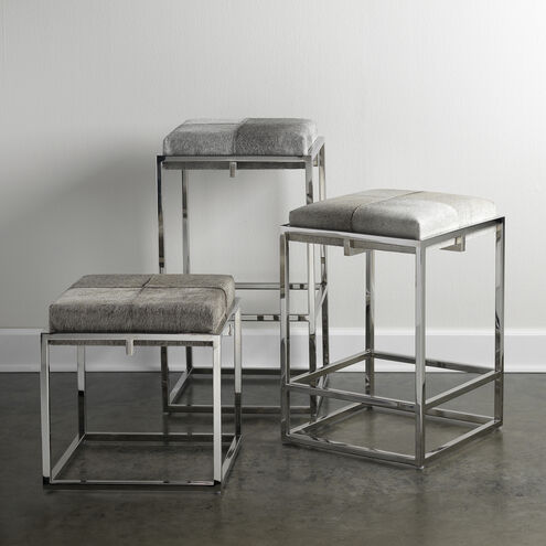 Shelby 27 inch Grey Hide & Nickel Metal Counter Stool in Grey Hide and Nickel Metal