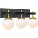 Allie 3 Light 24.75 inch Black/Satin Brass Bath Vanity Light Wall Light