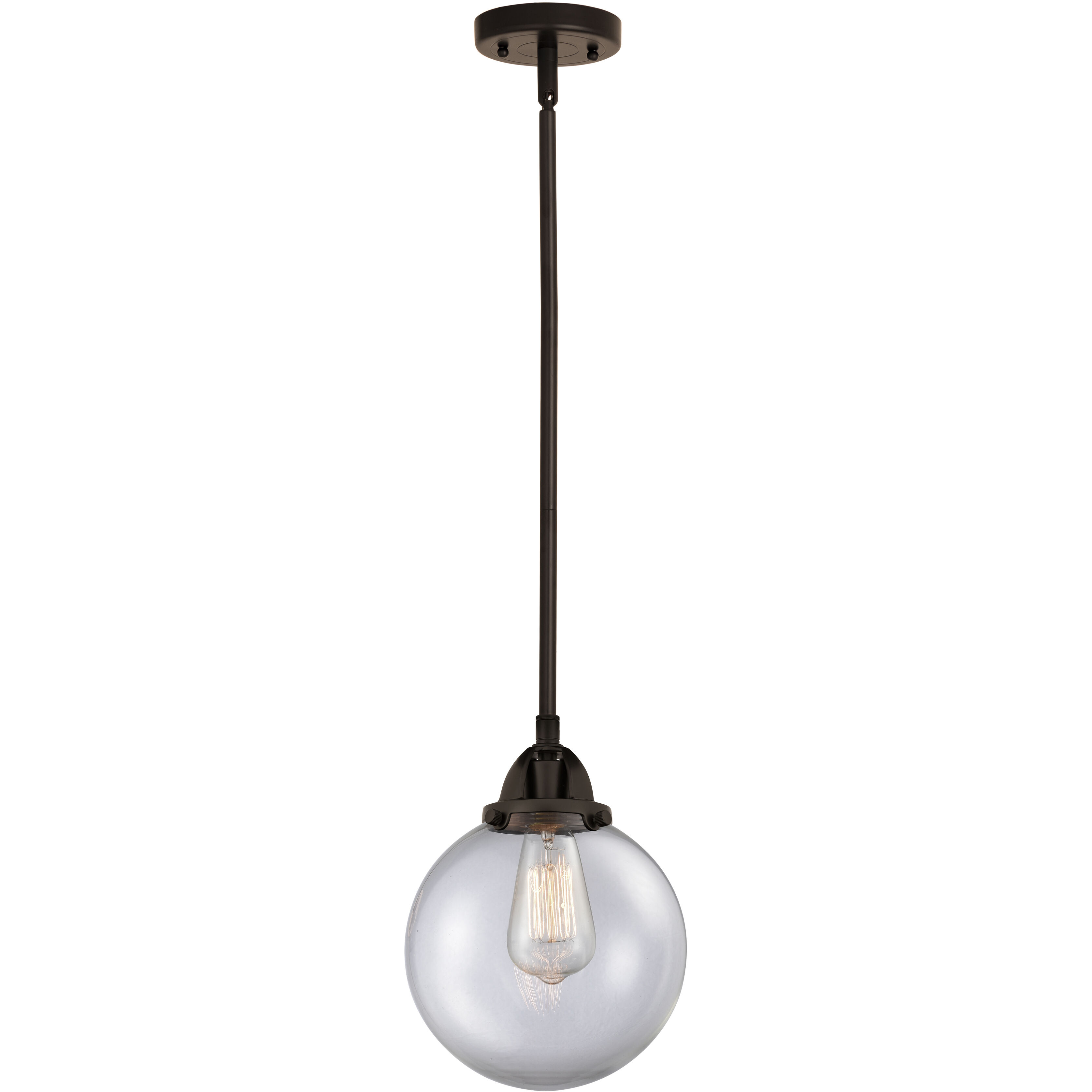 Nouveau 2 Beacon 1 Light 8 inch Oil Rubbed Bronze Mini Pendant Ceiling Light in Incandescent, Clear