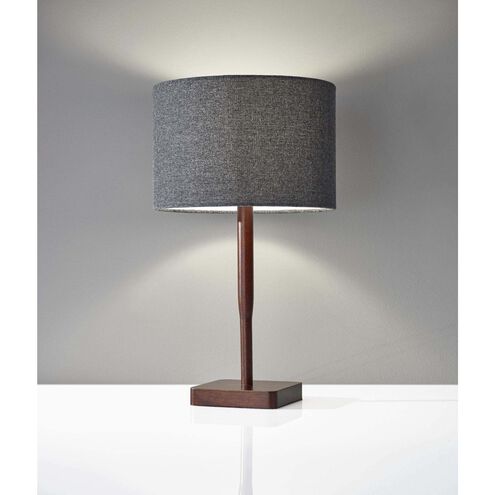 Ellis 60.00 watt Walnut Table Lamp Portable Light in Dark Grey Textured Fabric 