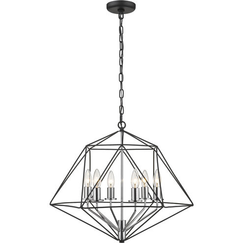Geo 6 Light 22.25 inch Matte Black and Chrome Chandelier Ceiling Light
