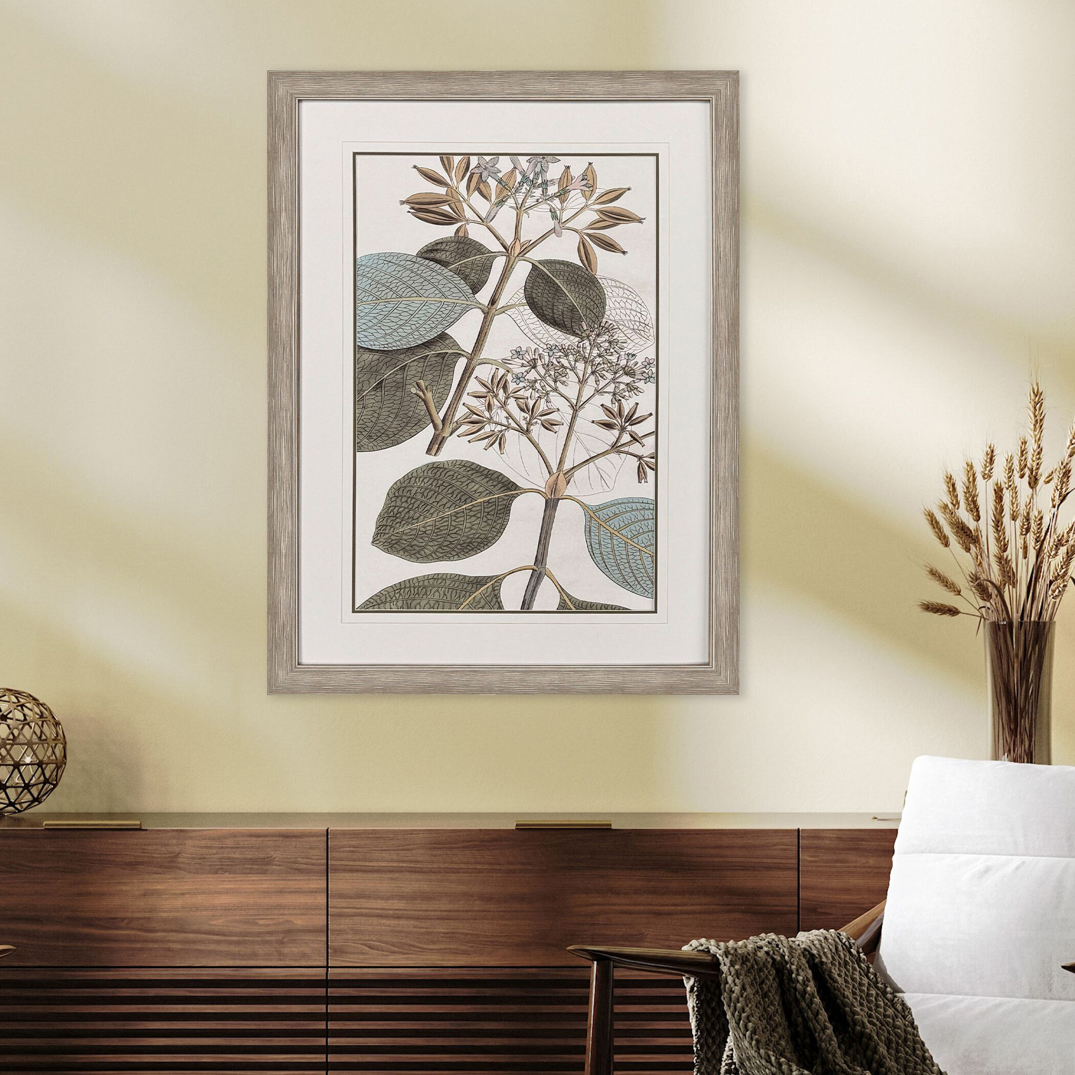 Flowering Botanical Green and Beige and Blue and Brown Framed Art