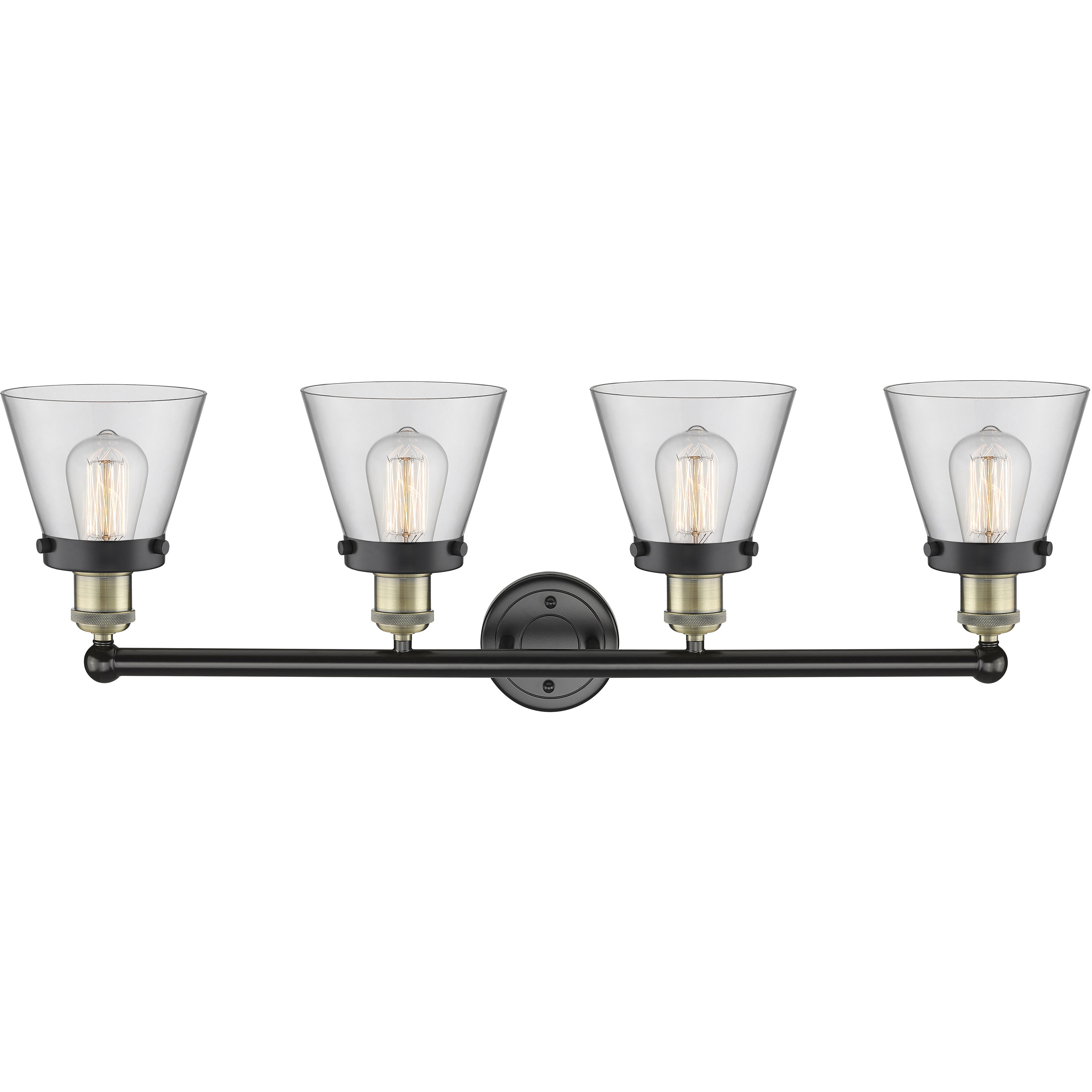 Cone 4 Light 33.5 inch Black Antique Brass Bath Vanity Light Wall Light in Clear Glass
