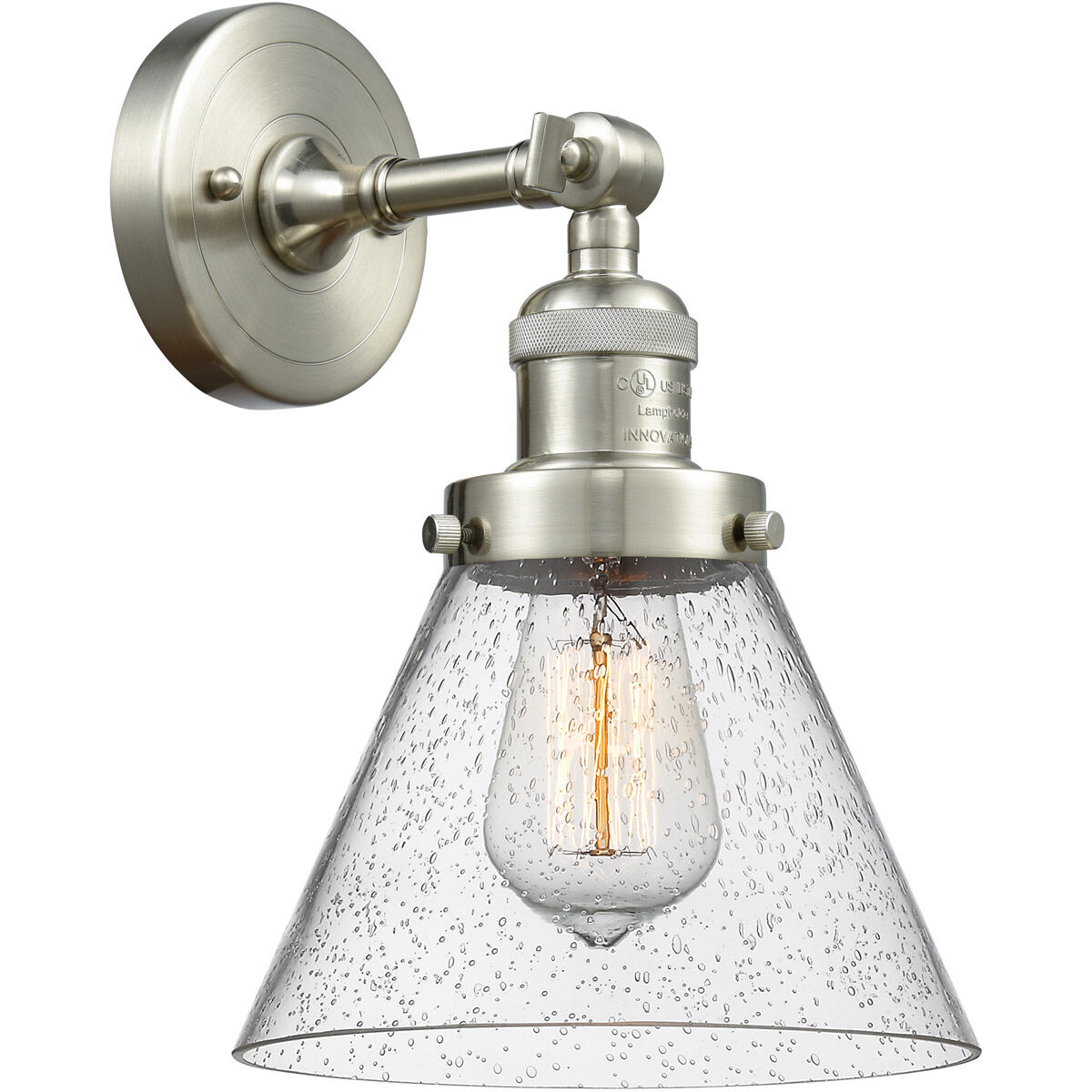 Franklin Restoration Large Cone 1 Light 8 inch Brushed Satin Nickel Semi-Flush Mount Ceiling Light in Seedy Glass, Franklin Restoration