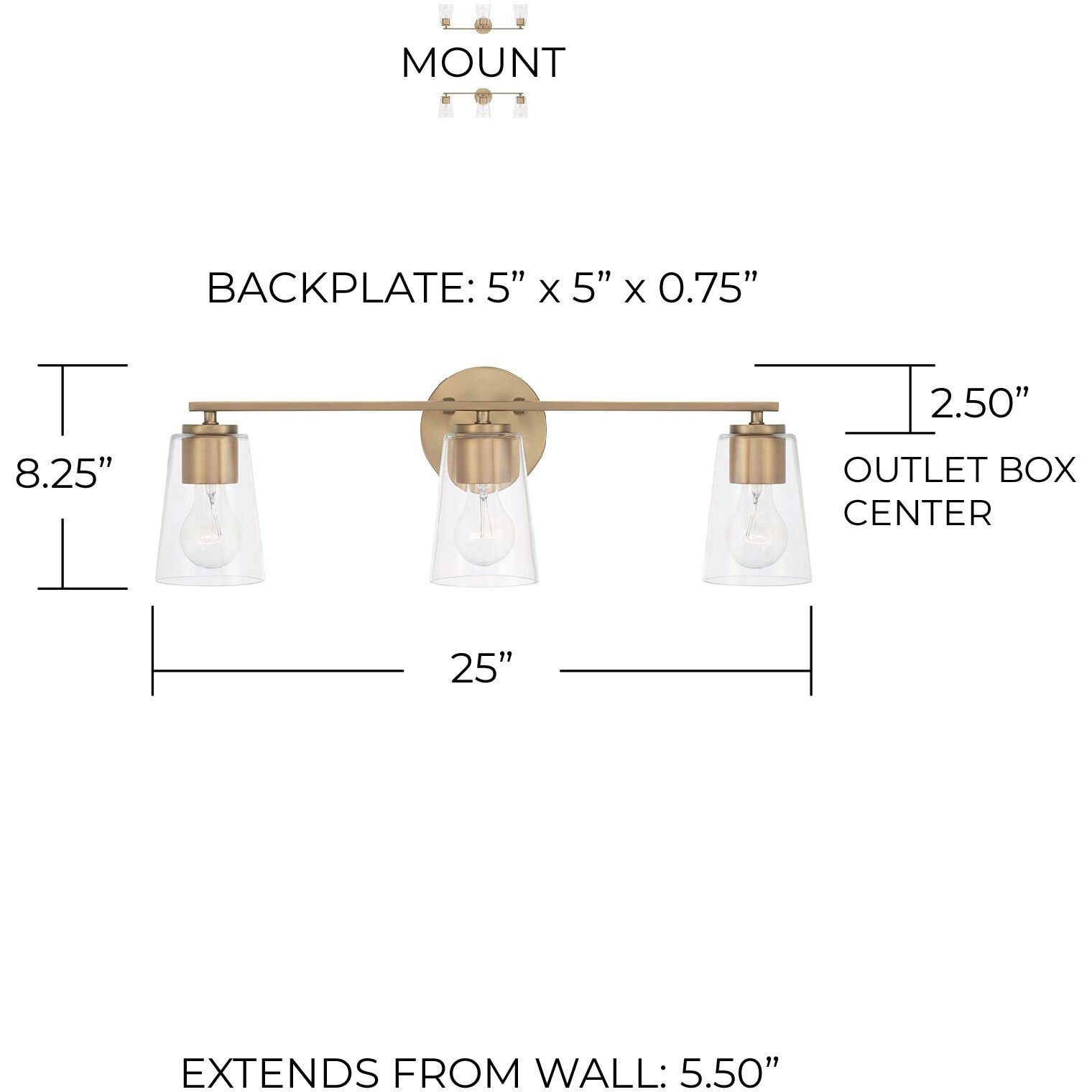 Portman 3 Light 25 inch Aged Brass Vanity Light Wall Light