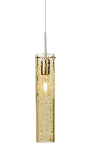 Juni 1 Light Satin Nickel Pendant Ceiling Light in Gold Bubble Glass