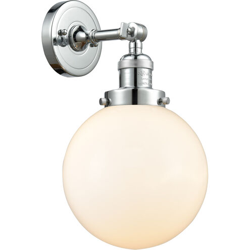 Franklin Restoration Large Beacon LED 8 inch Polished Chrome Semi-Flush Mount Ceiling Light in Matte White Glass, Franklin Restoration