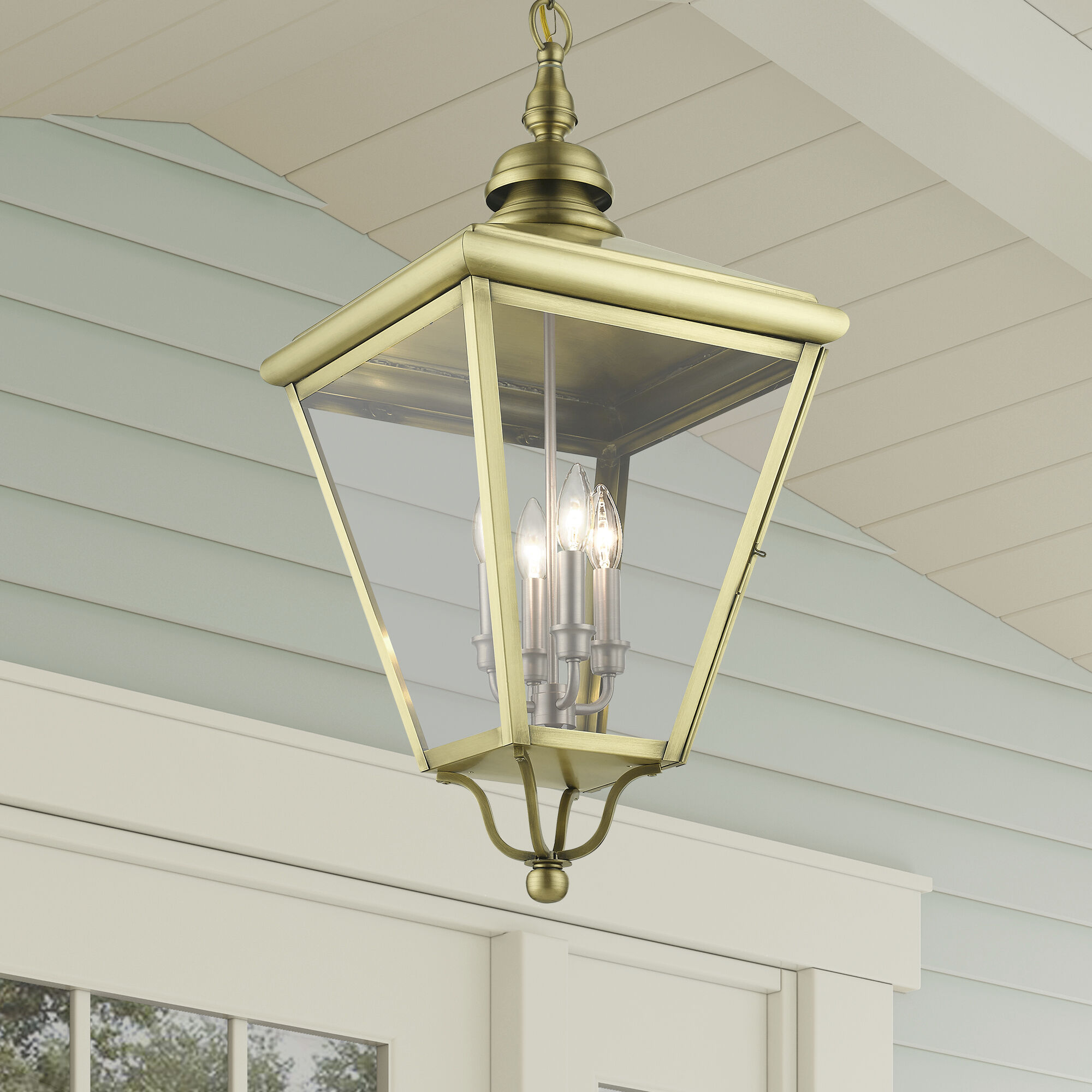 Adams 4 Light 14.25 inch Antique Brass with Brushed Nickel Finish Cluster Outdoor Extra Large Pendant Lantern Ceiling Light