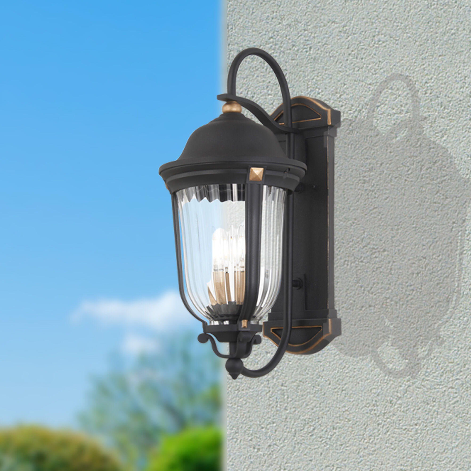 Peale Street 4 Light 28 inch Sand Coal And Vermeil Gold Outdoor Wall Mount, Great Outdoors