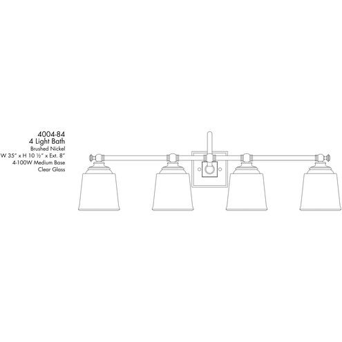 Antonia 4 Light 35 inch Brushed Nickel Bath Vanity Light Wall Light