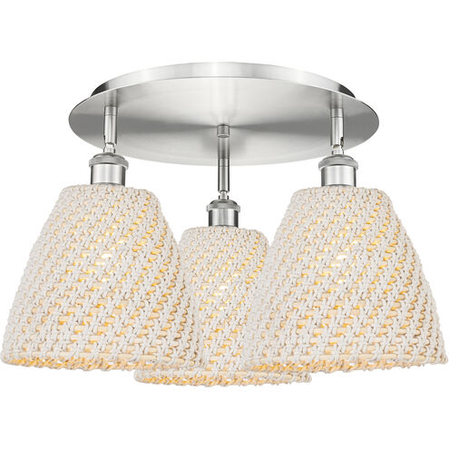 Ballston Bristol Natural 3 Light 20.75 inch Satin Nickel Flush Mount Ceiling Light
