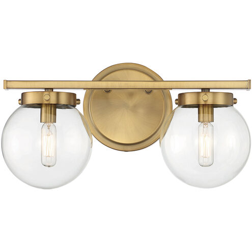 Mid-Century Modern 2 Light 16 inch Natural Brass Bathroom Vanity Light Wall Light