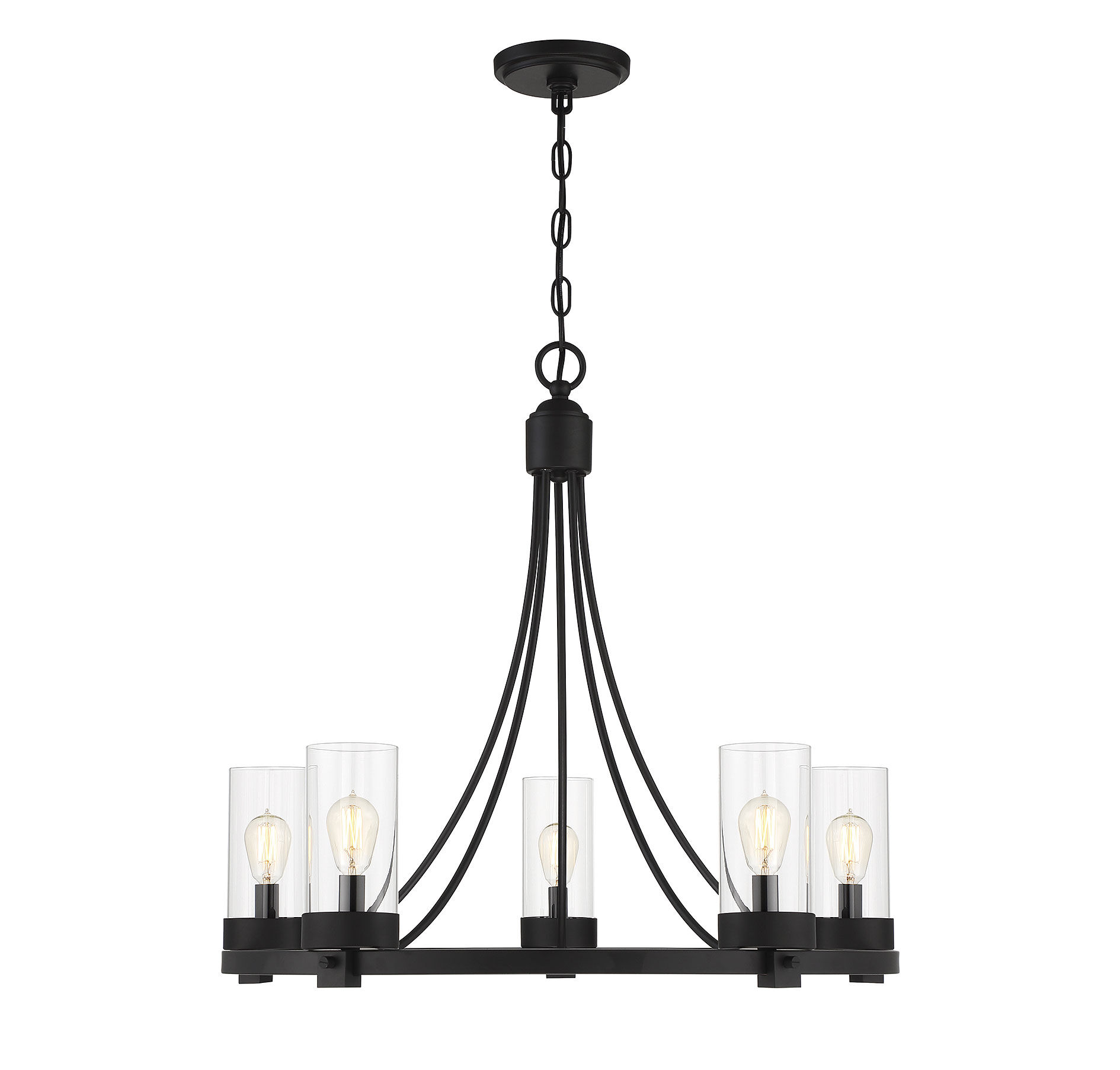 Modern 5 Light 26 inch Matte Black Chandelier Ceiling Light