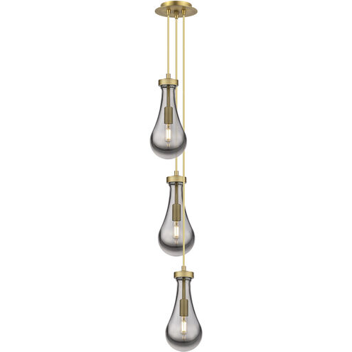 Owego 3 Light 7.13 inch Brushed Brass Multi Pendant Ceiling Light in Light Smoke Glass, Cord Hung