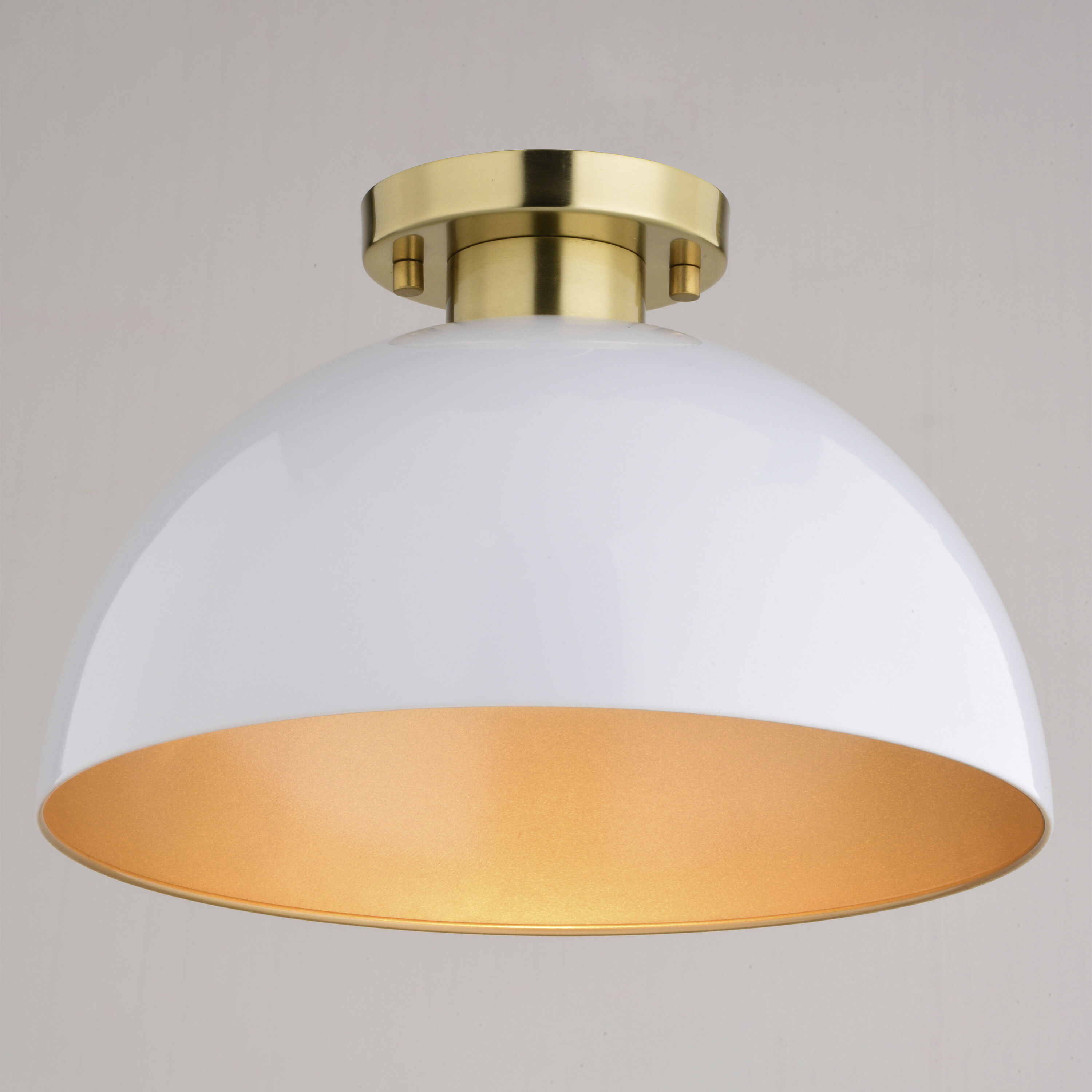 Devon LED 12.75 inch Glossy White and Satin Brass Semi-Flush Mount Ceiling Light