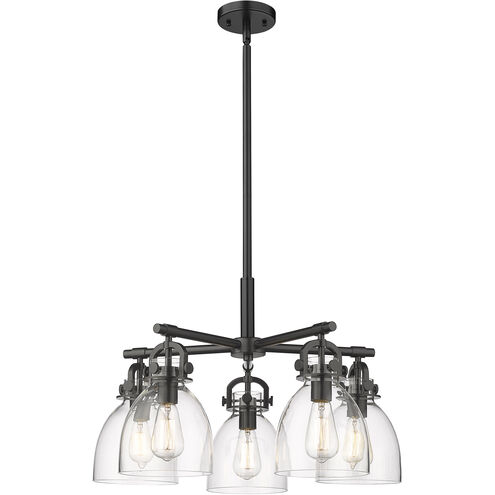 Newton Bell 5 Light 26 inch Matte Black Chandelier Ceiling Light in Clear Glass