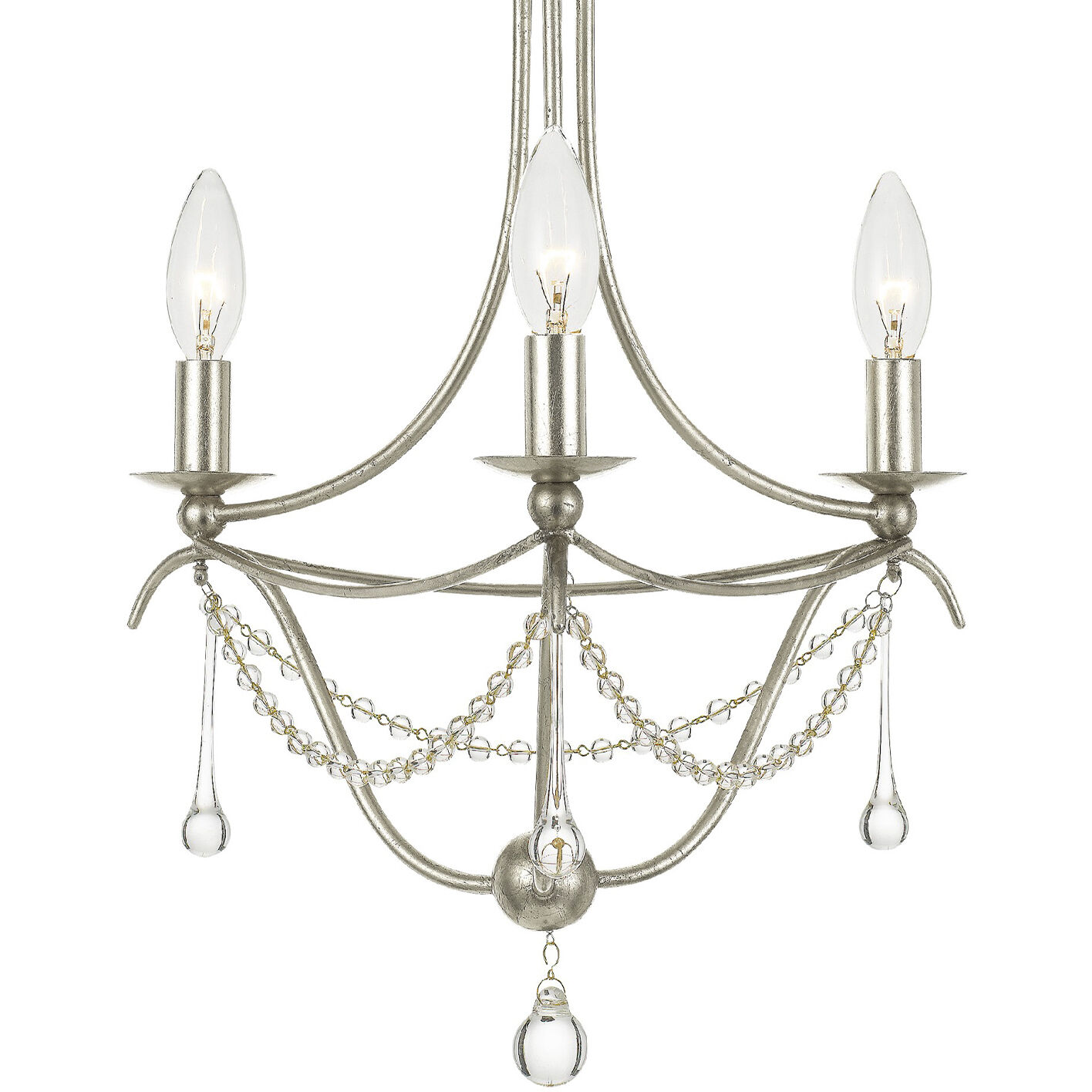 Metro 3 Light 15.5 inch Antique Silver Mini Chandelier Ceiling Light