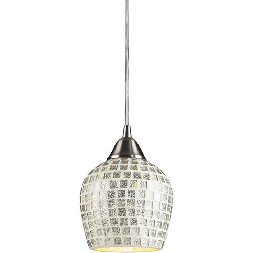 Fusion LED 5 inch Satin Nickel Mini Pendant Ceiling Light in Silver Mosaic Glass