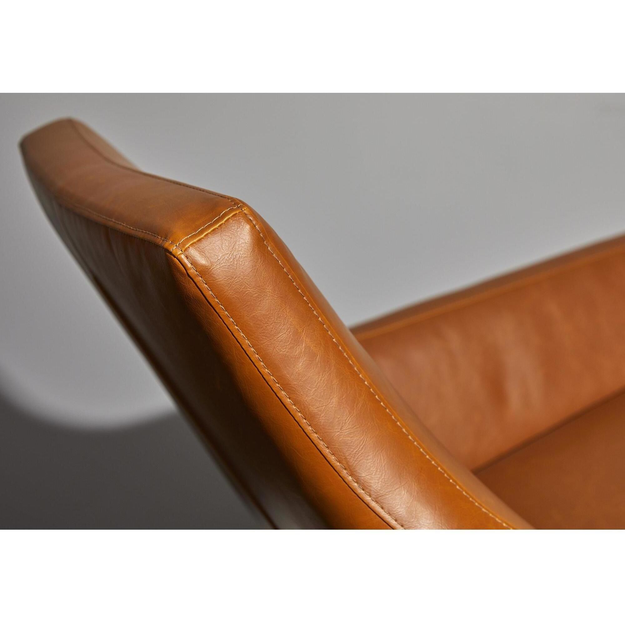 Kendrick Camel Brown Distressed PU Leather and Matte Black Accent Chair