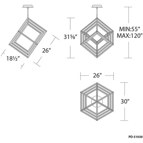 Atlas LED 30 inch Black Chandelier Ceiling Light, dweLED