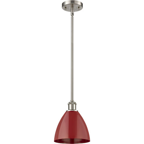 Ballston Plymouth Dome 1 Light 8 inch Brushed Satin Nickel Pendant Ceiling Light in Matte Red