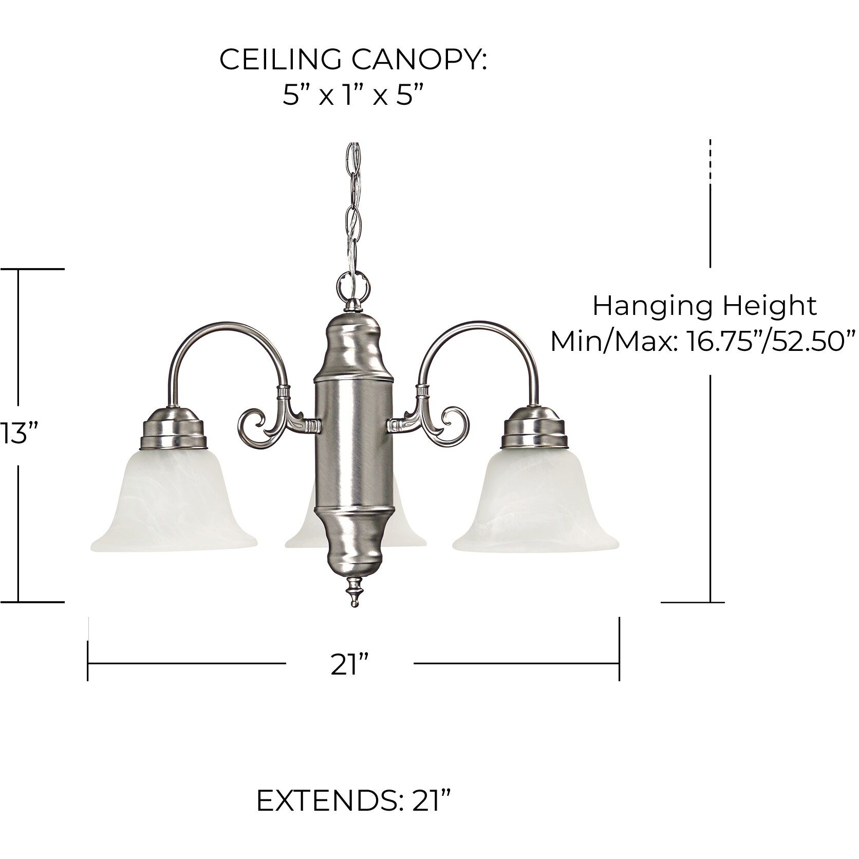 David 3 Light 21 inch Matte Nickel Chandelier Ceiling Light
