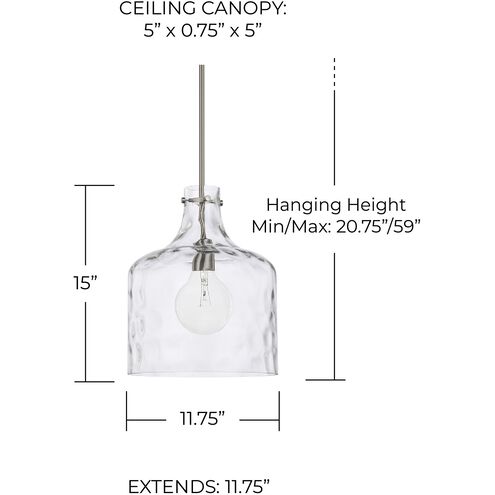 Elijah 1 Light 12 inch Brushed Nickel Pendant Ceiling Light