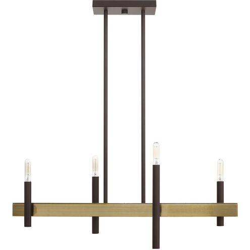 Denmark 4 Light 7 inch Bronze with Antique Brass Accents Chandelier Ceiling Light