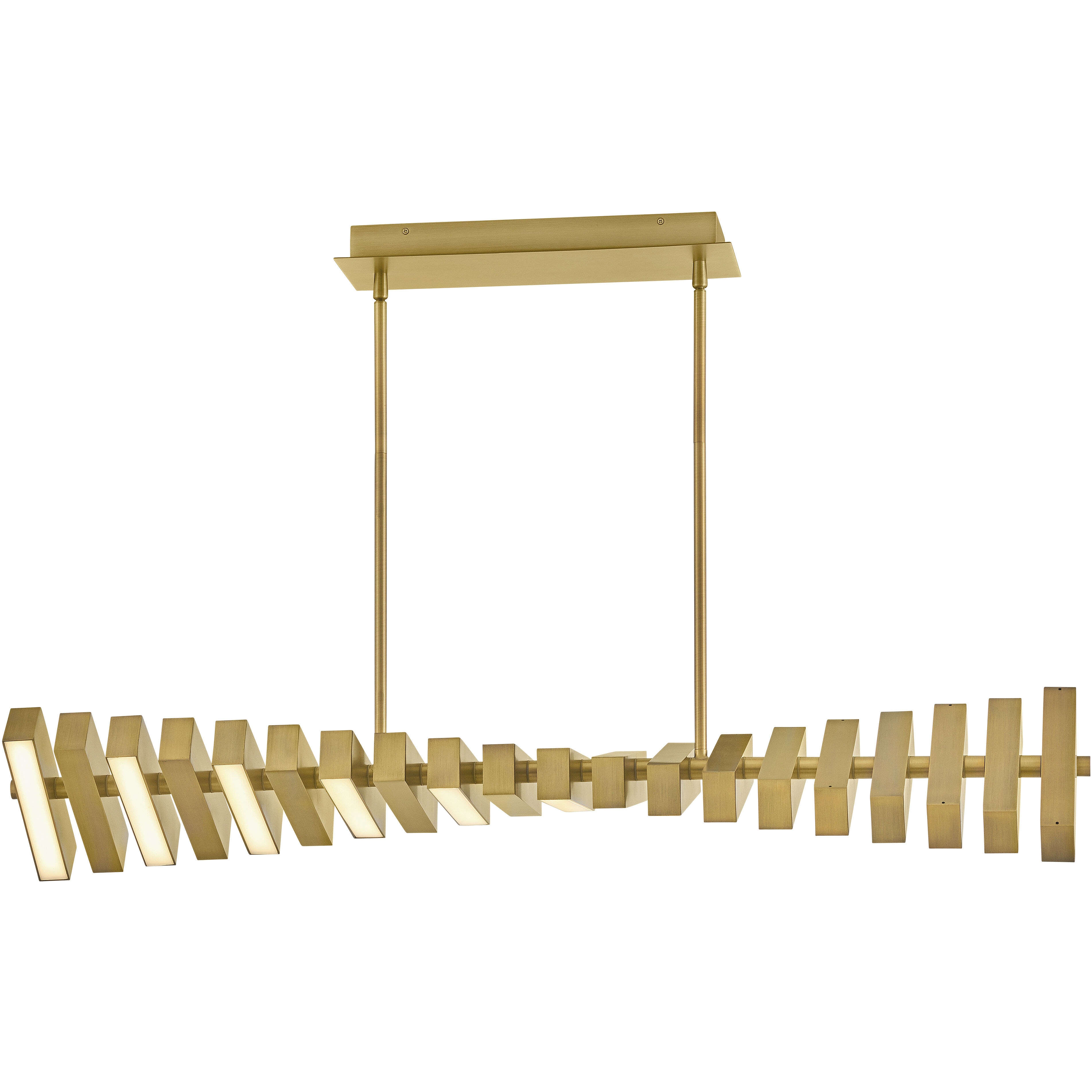 Stitch LED 42 inch Lacquered Brass Chandelier Ceiling Light, Linear & Oval