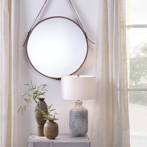 Round 26 X 26 inch Brown Leather Wall Mirror