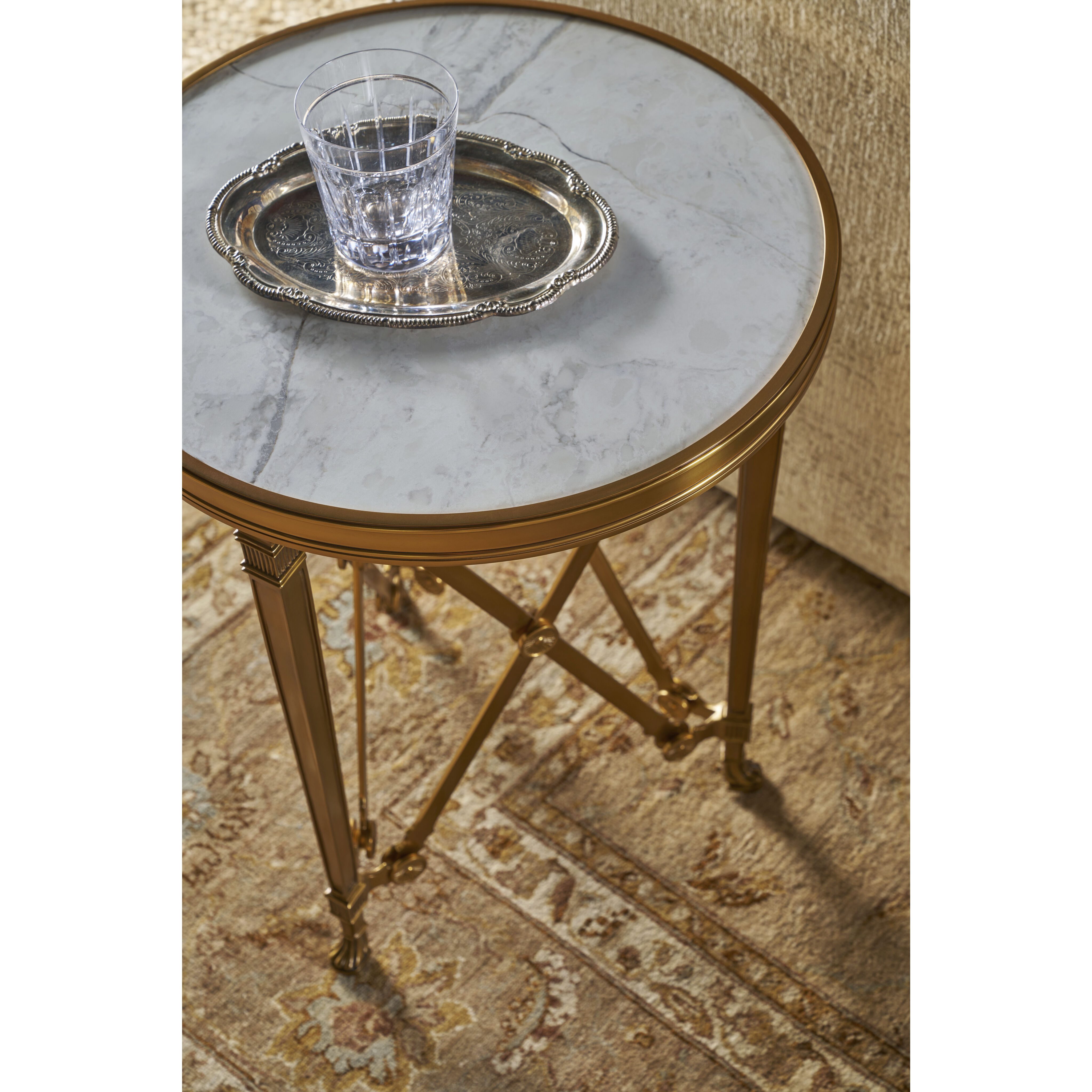 Spencer London 22 X 18 inch Side Table, Brass with Quartz Top, Small Round, Small Round Brass Side Table