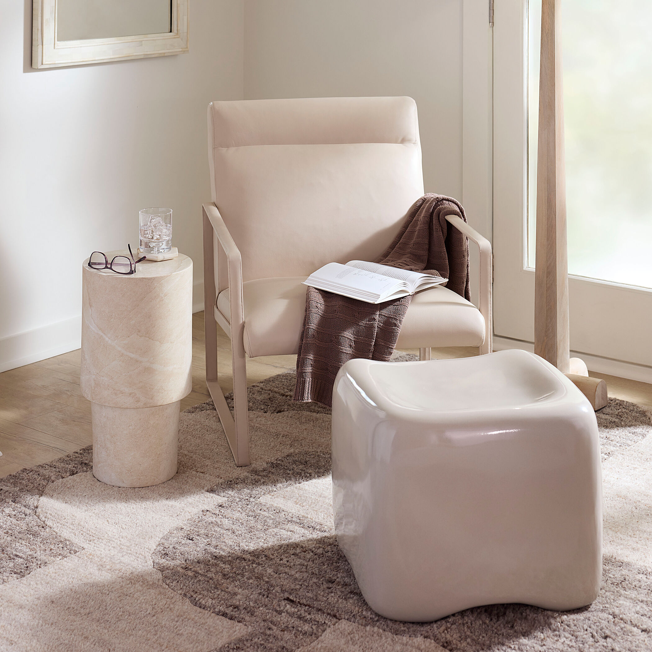 Hemingway Cream Leather Accent Chair, Inline