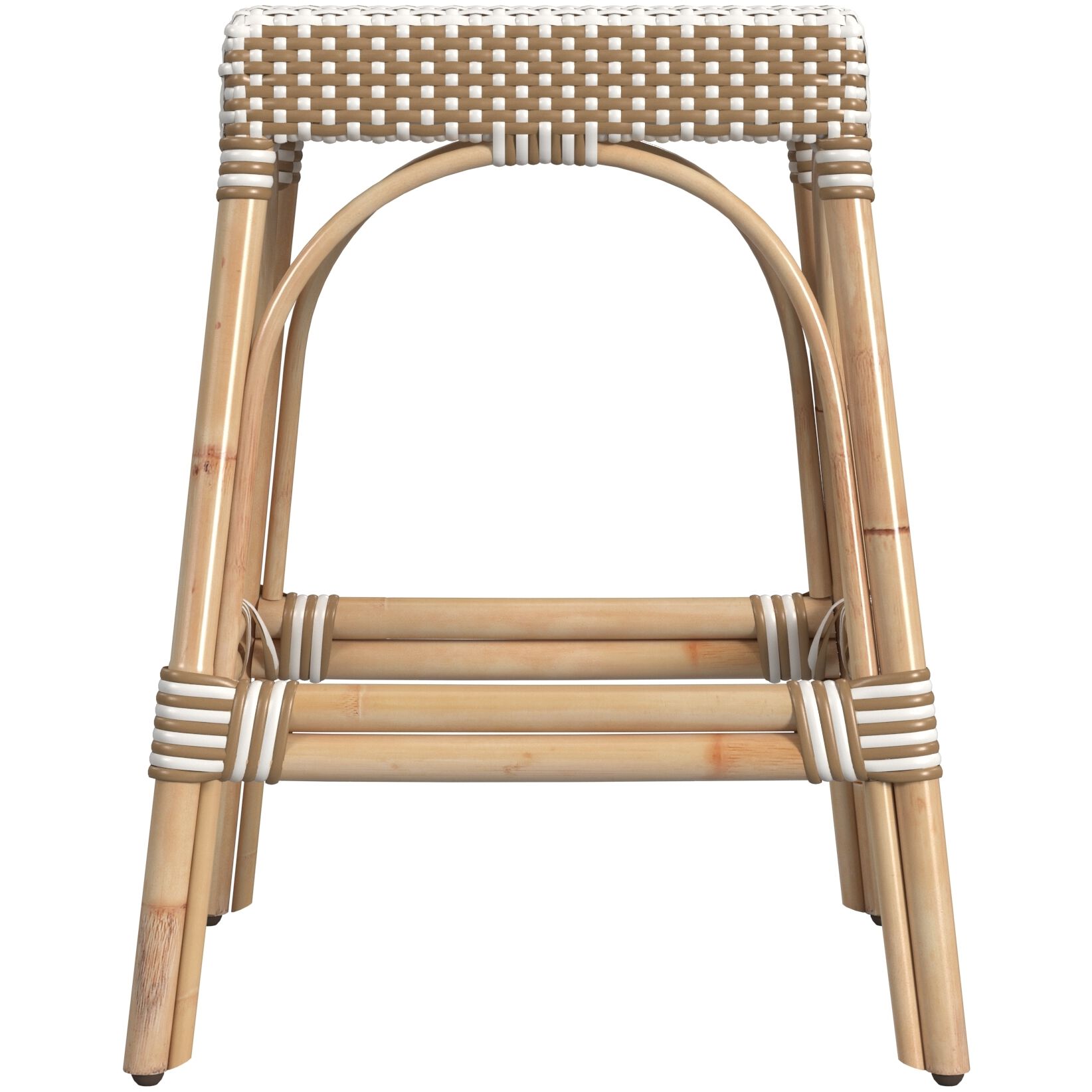 Robias Rectangular Rattan 24.5" Counter Stool in Tan and White Stripe