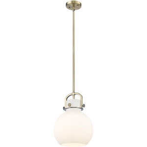 Newton Sphere Pendant Ceiling Light in Brushed Brass, Matte White Glass