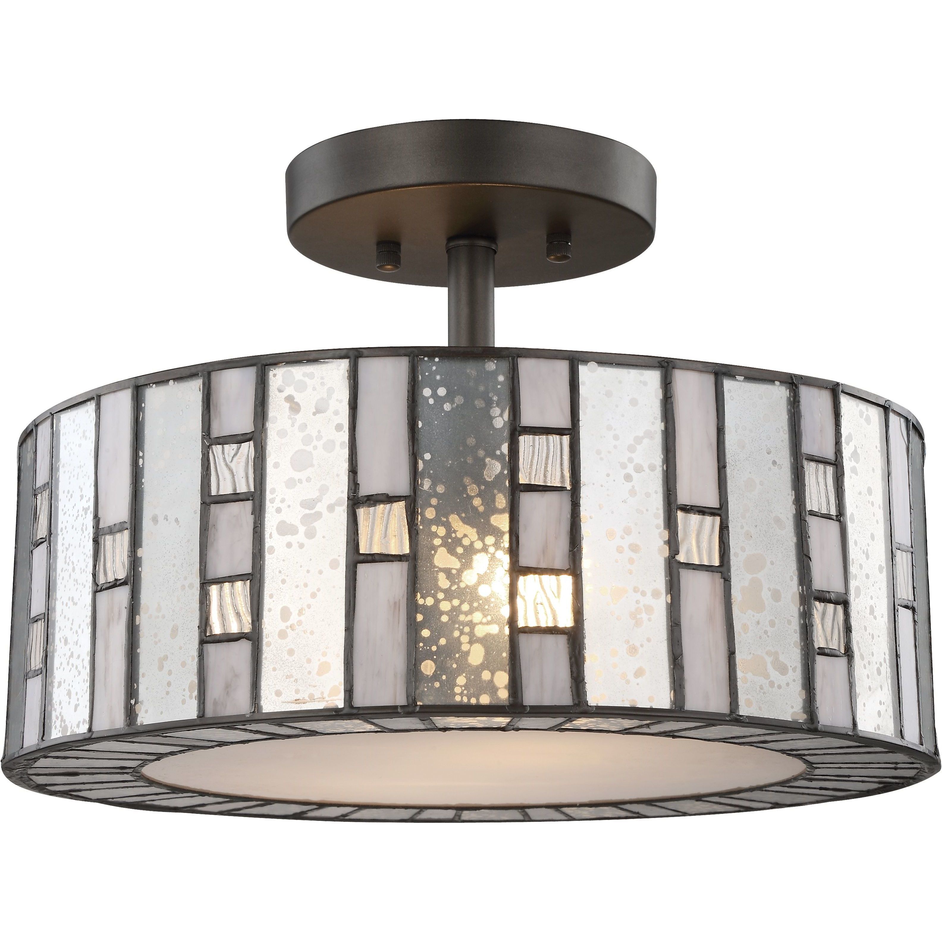 Ethan 2 Light 14 inch Tiffany Bronze Semi Flush Mount Ceiling Light