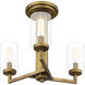 Sunburst 3 Light 15 inch Weathered Brass Semi-Flush Mount Ceiling Light