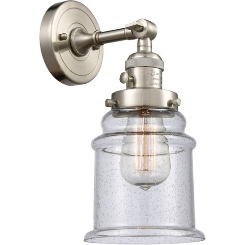 Franklin Restoration Canton 1 Light 7 inch Brushed Satin Nickel Sconce Wall Light in Seedy Glass, Franklin Restoration