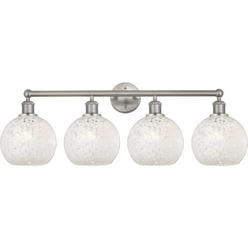 Edison White Mouchette 4 Light 35 inch Satin Nickel Bath Vanity Light Wall Light