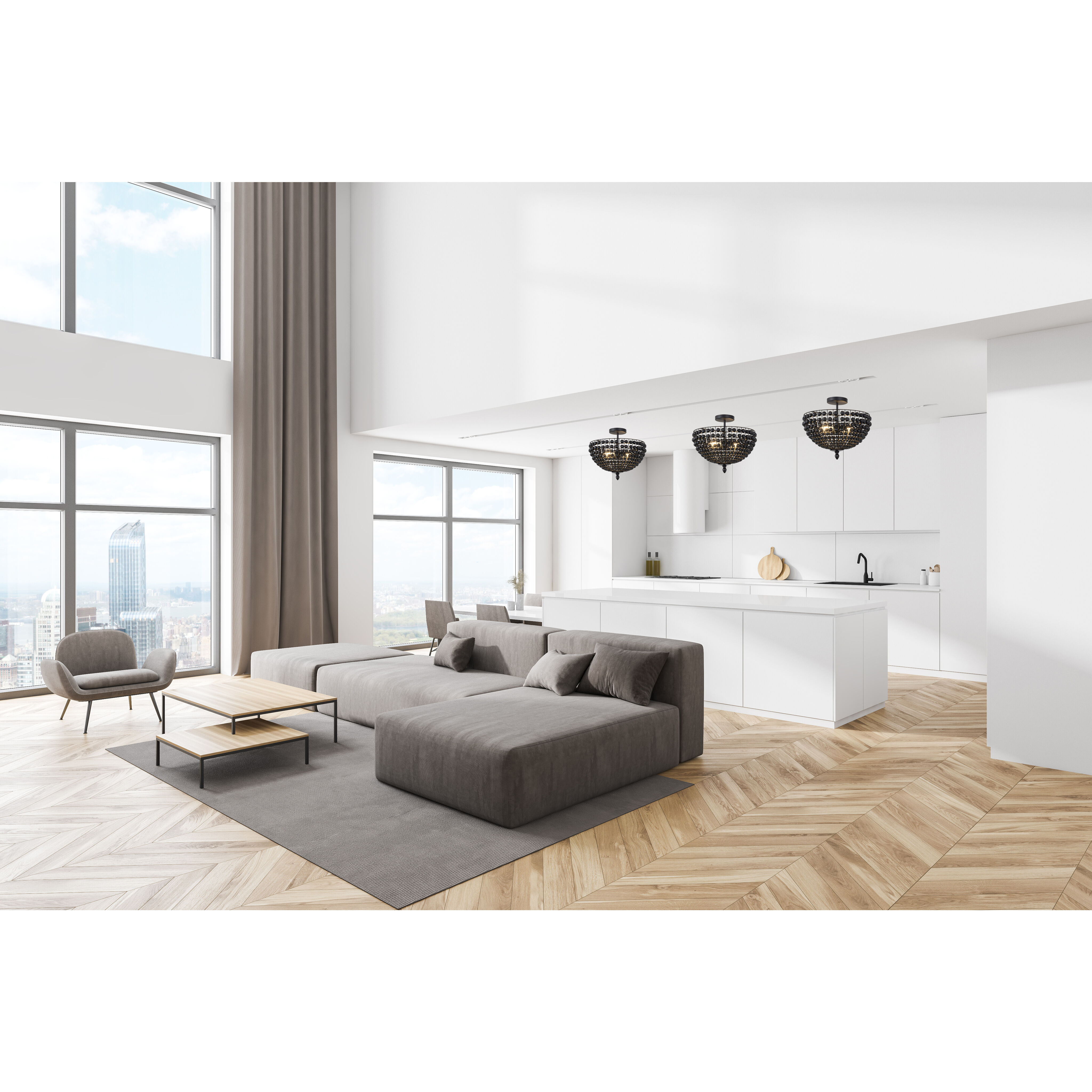 Burkley 2 Light 16 inch Matte Black Semi-Flush Mount Ceiling Light