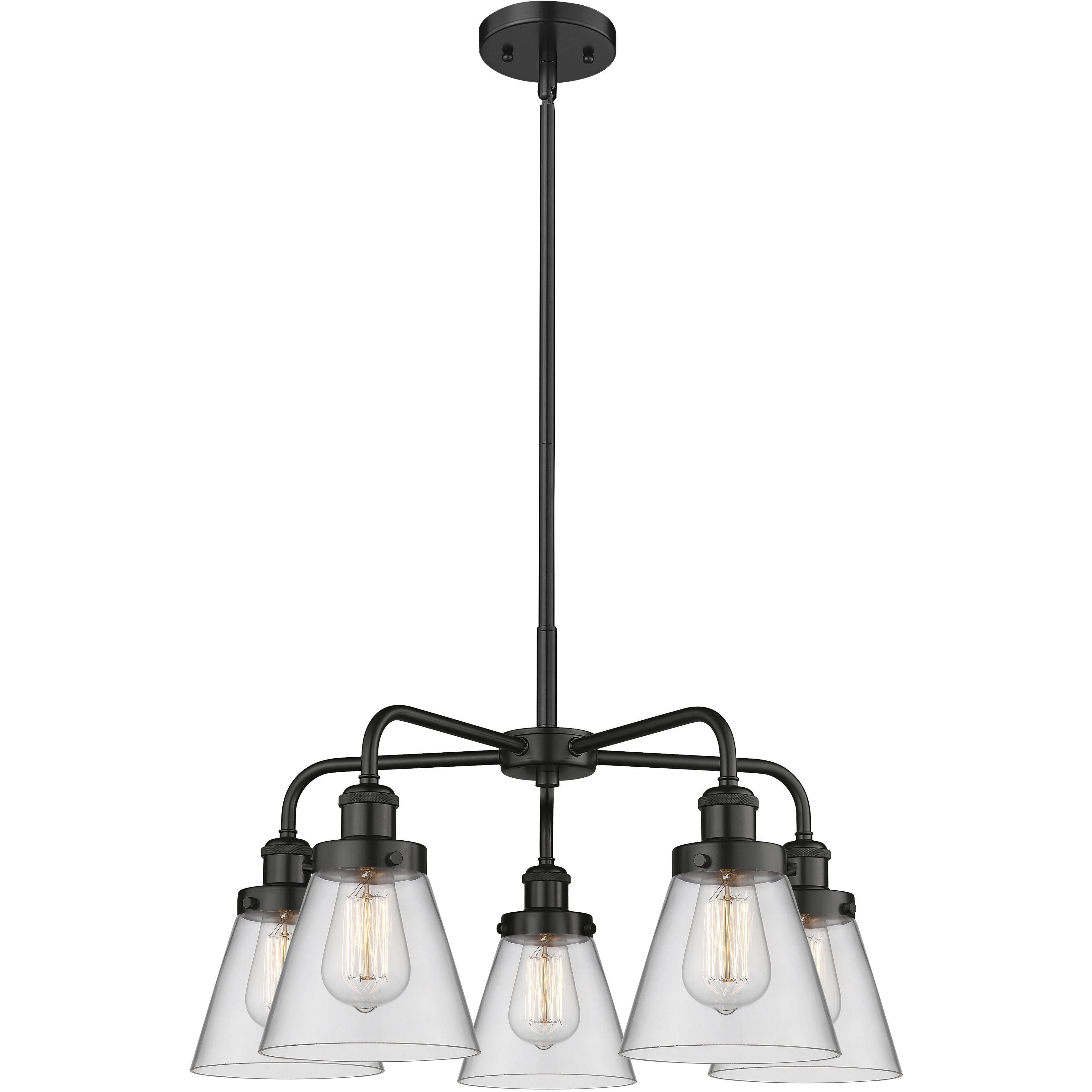 Cone 5 Light 24.25 inch Matte Black Chandelier Ceiling Light in Clear Glass