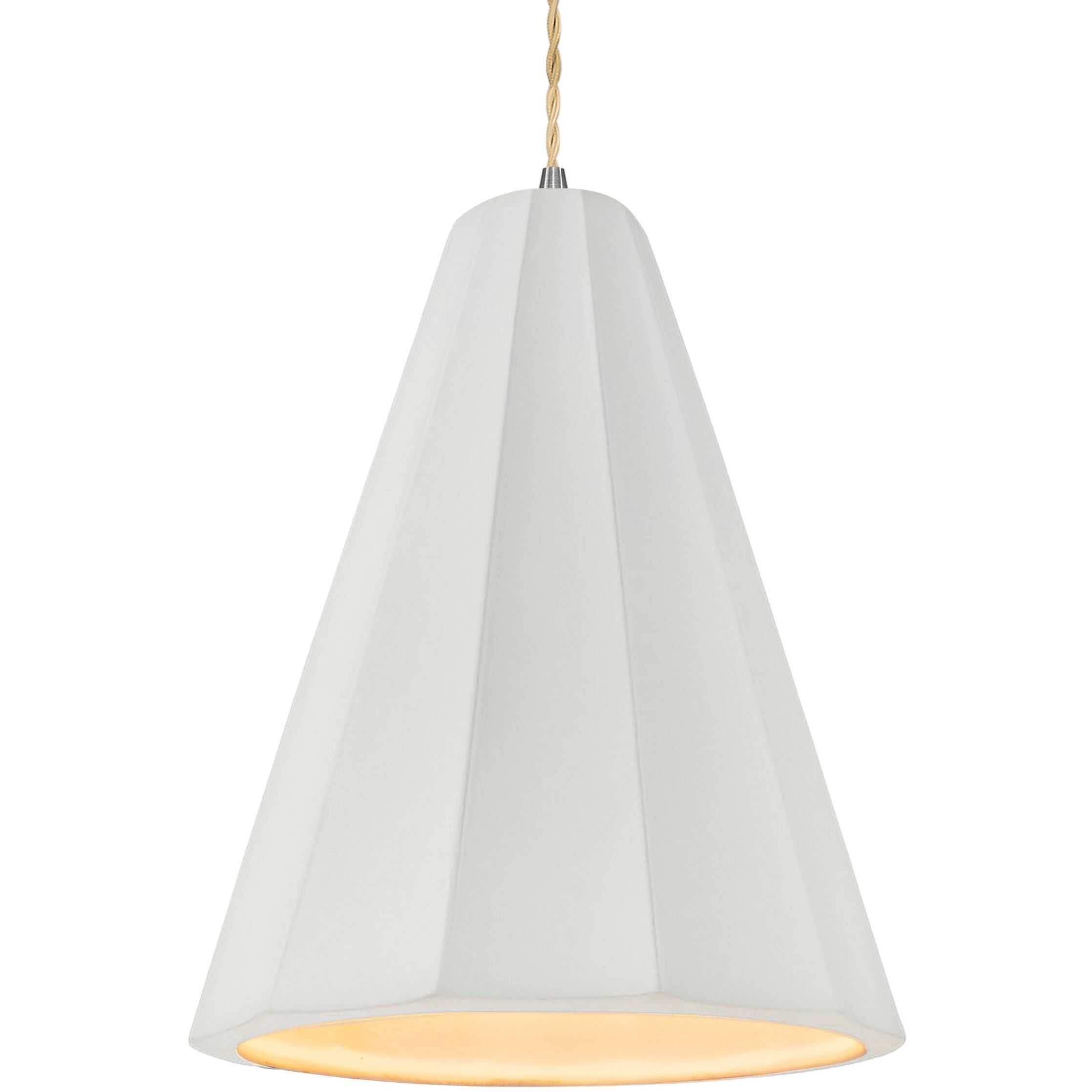 Radiance Collection - Fluted Pendant Ceiling Light in Brushed Nickel, Replaceable Bulb, Beige Twist Cord, Bisque, 9W x 13H, Form+Finish+Function