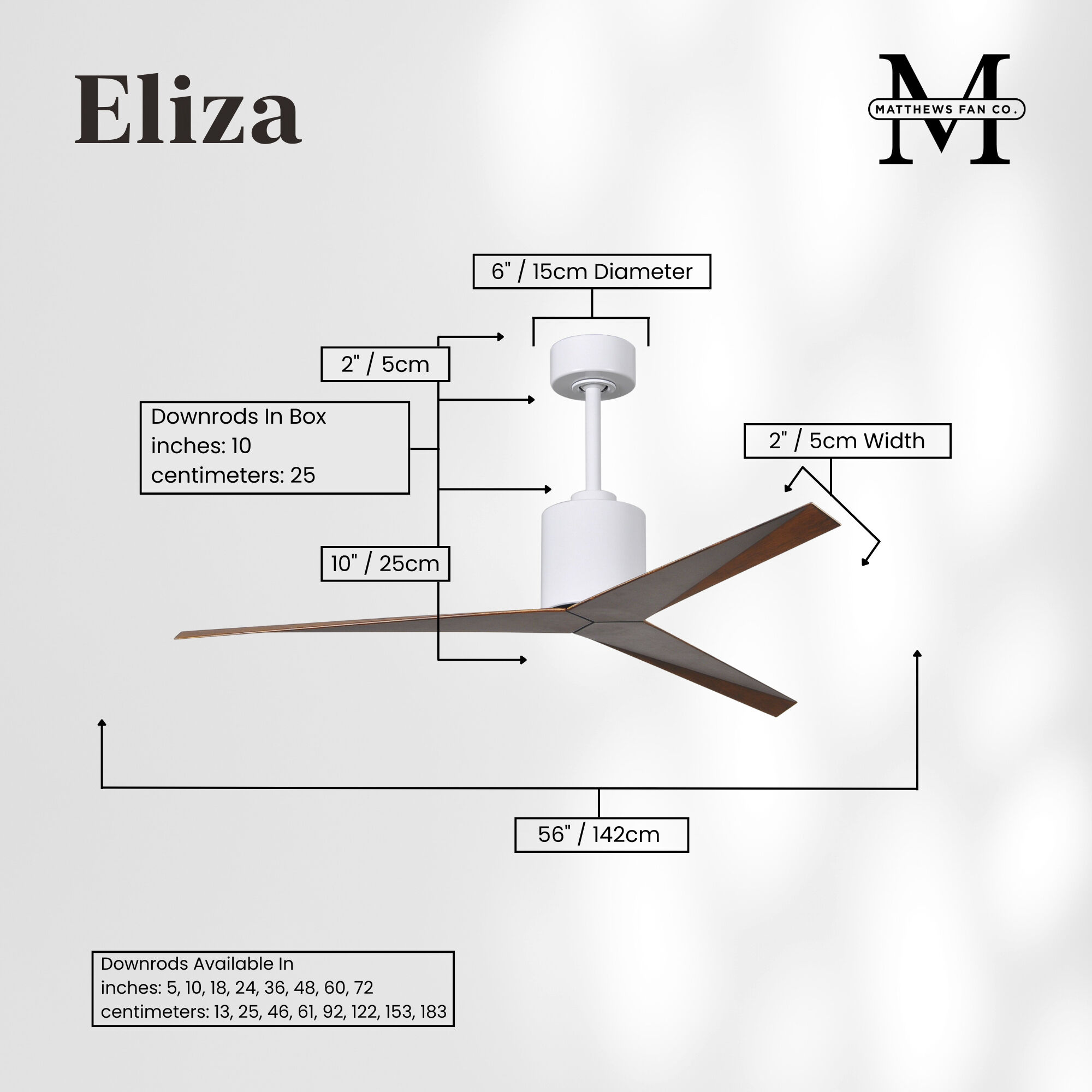 Atlas Eliza 56 inch Gloss White with Walnut Tone Blades Ceiling Fan, Paddle Fan