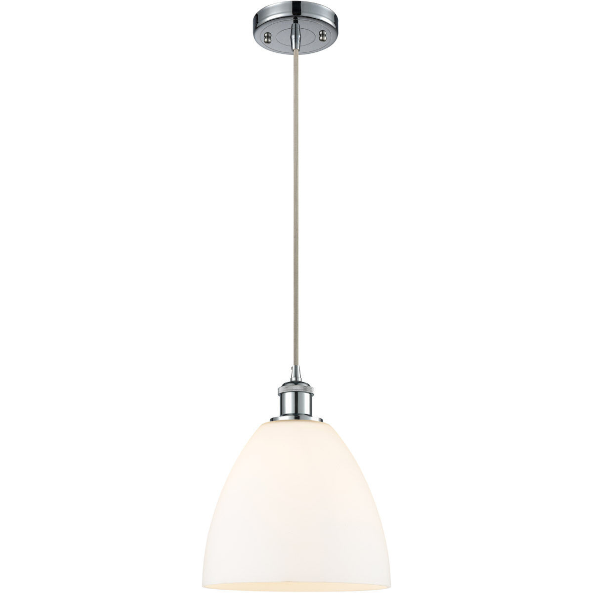 Ballston Dome LED 9 inch Polished Chrome Mini Pendant Ceiling Light in Matte White Glass, Black Textured
