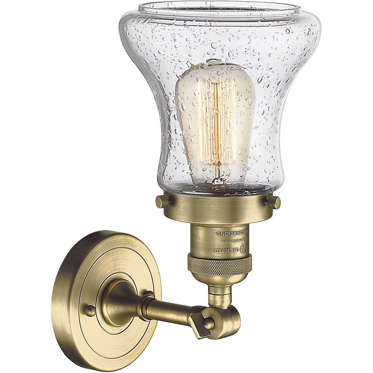 Franklin Restoration Bellmont LED 6 inch Antique Brass Semi-Flush Mount Ceiling Light in Seedy Glass, Franklin Restoration