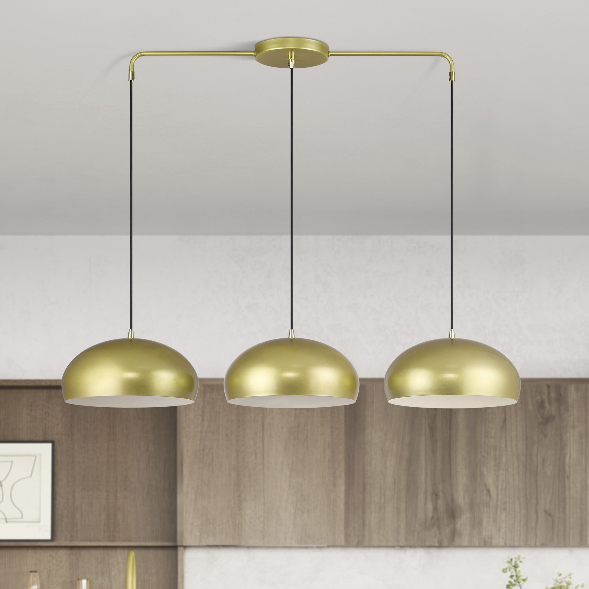 Domma 3 Light 48 inch Soft Gold with Polished Brass Accents Linear Chandelier Ceiling Light, Extra Large